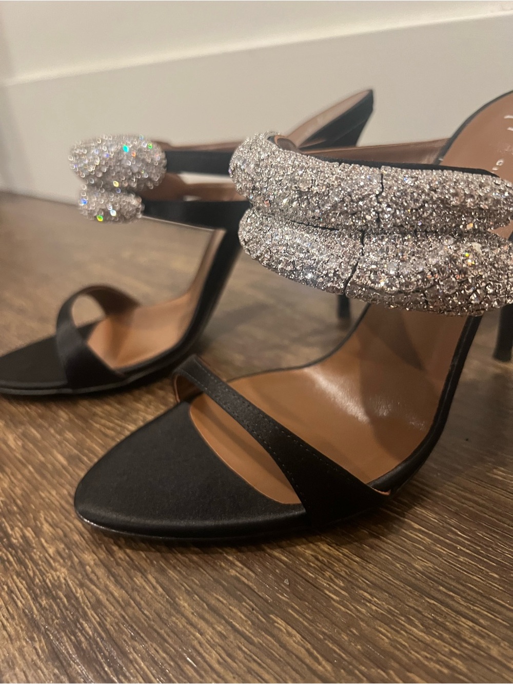 Giuseppe Zanotti Black Satin Heels with Swarovski Crystals - Picture 5 of 6
